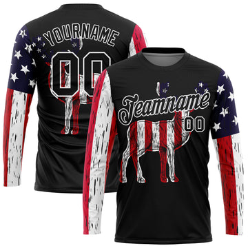 Custom Black White 3D Animal Deer Hunting American Flag Long Sleeve Performance T-Shirt