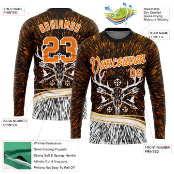 Custom Black Bay Orange-White 3D Animal Deer Hunting Tool Arrow Long Sleeve Performance T-Shirt