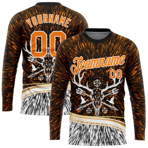 Custom Black Bay Orange-White 3D Animal Deer Hunting Tool Arrow Long Sleeve Performance T-Shirt