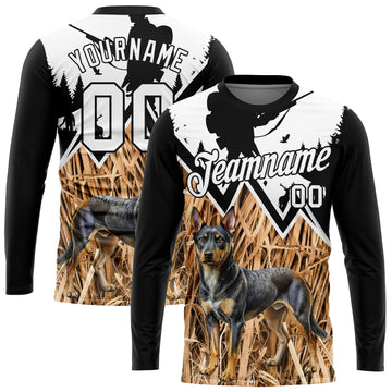 Custom Black White 3D Animal Rottweiler Dog Hunting Tool Gun Hunter Long Sleeve Performance T-Shirt