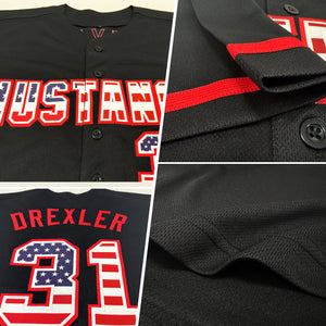 Custom Black USA Flag-Red Authentic Baseball Jersey