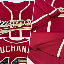 Load image into Gallery viewer, Custom Crimson Vintage USA Flag-Cream Authentic Baseball Jersey
