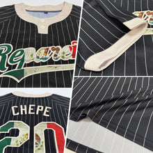 Load image into Gallery viewer, Custom Black Cream Pinstripe Vintage Mexican Flag Two-Button Unisex Softball Jersey
