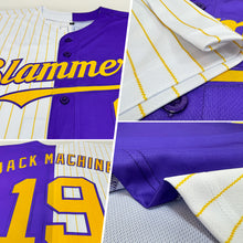 Load image into Gallery viewer, Custom Purple White-Gold Pinstripe Authentic Split Fashion Baseball Jersey
