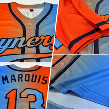 Load image into Gallery viewer, Custom Electric Blue Orange-Navy Authentic Gradient Fashion Baseball Jersey
