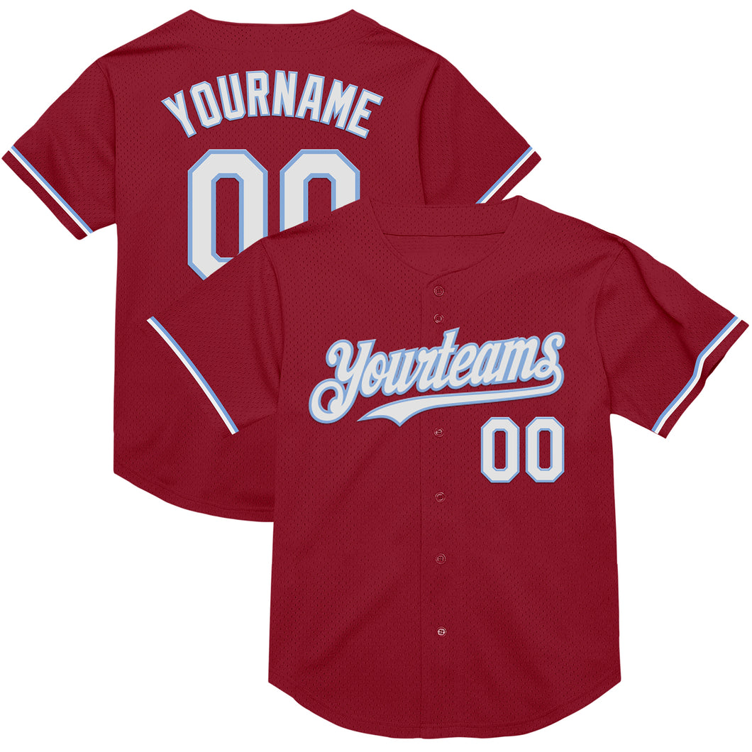 Custom Maroon White-Light Blue Mesh Authentic Throwback Baseball Jersey