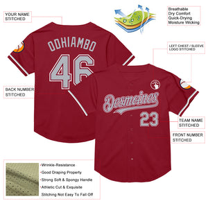 Custom Maroon Gray-White Mesh Authentic Throwback Baseball Jersey