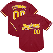 Load image into Gallery viewer, Custom Maroon Yellow-White Mesh Authentic Throwback Baseball Jersey
