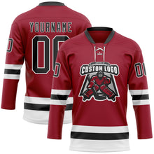 Load image into Gallery viewer, Custom Maroon Black-White Hockey Lace Neck Jersey
