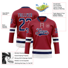 Load image into Gallery viewer, Custom Maroon Navy-White Hockey Lace Neck Jersey
