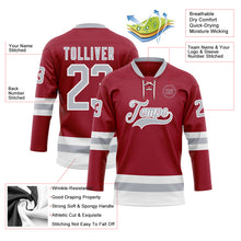 Load image into Gallery viewer, Custom Maroon Gray-White Hockey Lace Neck Jersey
