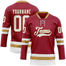 Load image into Gallery viewer, Custom Maroon White-Old Gold Hockey Lace Neck Jersey
