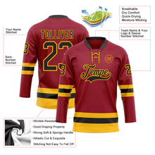 Load image into Gallery viewer, Custom Maroon Black-Gold Hockey Lace Neck Jersey
