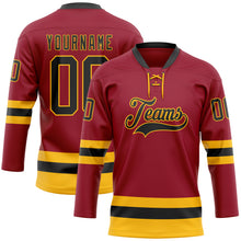 Load image into Gallery viewer, Custom Maroon Black-Gold Hockey Lace Neck Jersey
