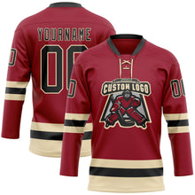 Load image into Gallery viewer, Custom Maroon Black-Cream Hockey Lace Neck Jersey
