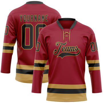 Custom Maroon Black-Old Gold Hockey Lace Neck Jersey