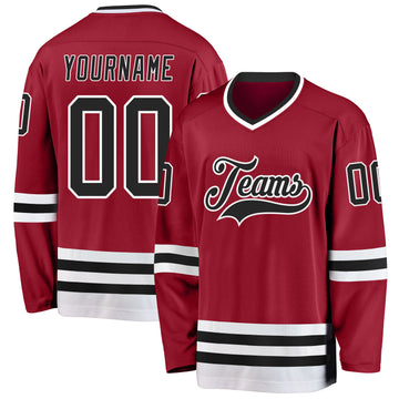 Custom Maroon Black-White Hockey Jersey