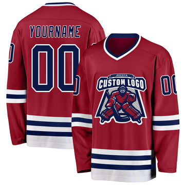 Custom Maroon Navy-White Hockey Jersey