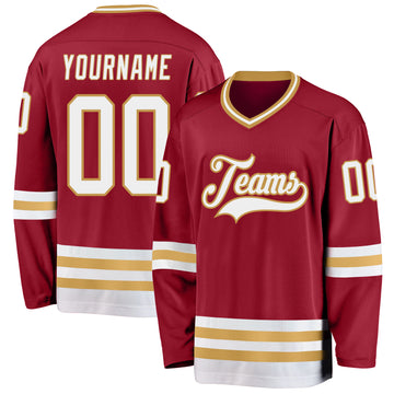 Custom Maroon White-Old Gold Hockey Jersey