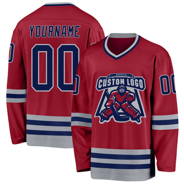 Custom Maroon Navy-Gray Hockey Jersey