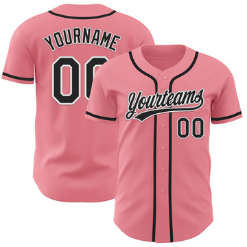 Custom Medium Pink Black-White Authentic Baseball Jersey