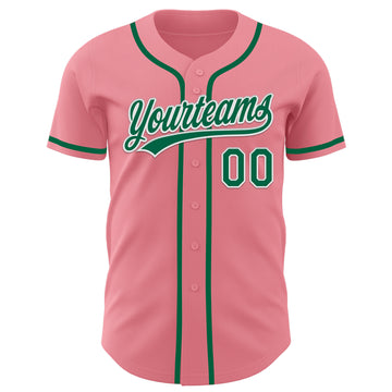 Custom Medium Pink Kelly Green-White Authentic Baseball Jersey