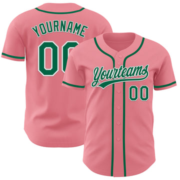 Custom Medium Pink Kelly Green-White Authentic Baseball Jersey