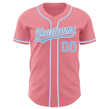 Custom Medium Pink Light Blue-White Authentic Baseball Jersey