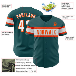 Custom Midnight Green White-Orange Authentic Baseball Jersey