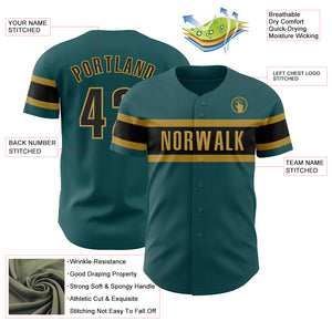 Custom Midnight Green Black-Old Gold Authentic Baseball Jersey