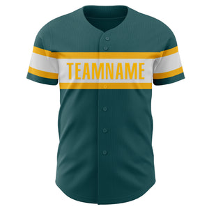 Custom Midnight Green White-Gold Authentic Baseball Jersey