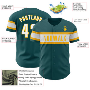 Custom Midnight Green White-Gold Authentic Baseball Jersey