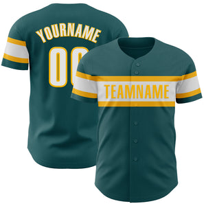 Custom Midnight Green White-Gold Authentic Baseball Jersey