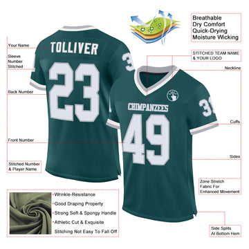 Custom Midnight Green White-Gray Mesh Authentic Throwback Football Jersey