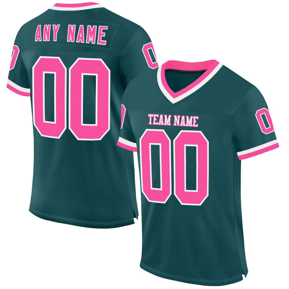 Custom Midnight Green Pink-White Mesh Authentic Throwback Football Jersey