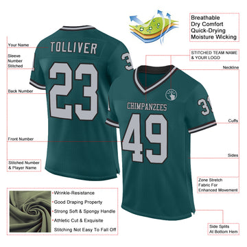 Custom Midnight Green Gray-Black Mesh Authentic Throwback Football Jersey