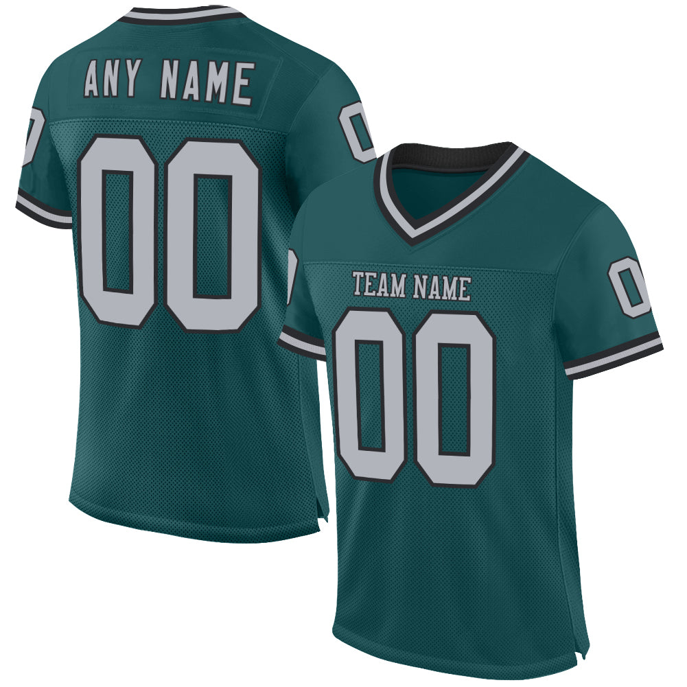 Custom Midnight Green Gray-Black Mesh Authentic Throwback Football Jersey