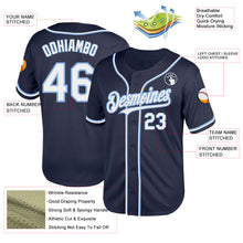 Load image into Gallery viewer, Custom Navy White-Light Blue Mesh Authentic Throwback Baseball Jersey
