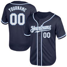 Load image into Gallery viewer, Custom Navy White-Light Blue Mesh Authentic Throwback Baseball Jersey
