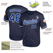 Load image into Gallery viewer, Custom Navy Royal-White Mesh Authentic Throwback Baseball Jersey
