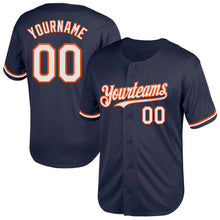 Load image into Gallery viewer, Custom Navy White-Orange Mesh Authentic Throwback Baseball Jersey
