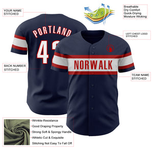 Custom Navy White-Red Authentic Baseball Jersey