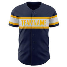 Load image into Gallery viewer, Custom Navy White-Gold Authentic Baseball Jersey
