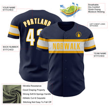 Load image into Gallery viewer, Custom Navy White-Gold Authentic Baseball Jersey
