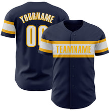 Load image into Gallery viewer, Custom Navy White-Gold Authentic Baseball Jersey
