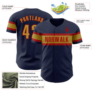 Custom Navy Old Gold-Red Authentic Baseball Jersey