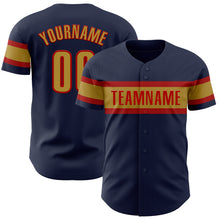 Load image into Gallery viewer, Custom Navy Old Gold-Red Authentic Baseball Jersey
