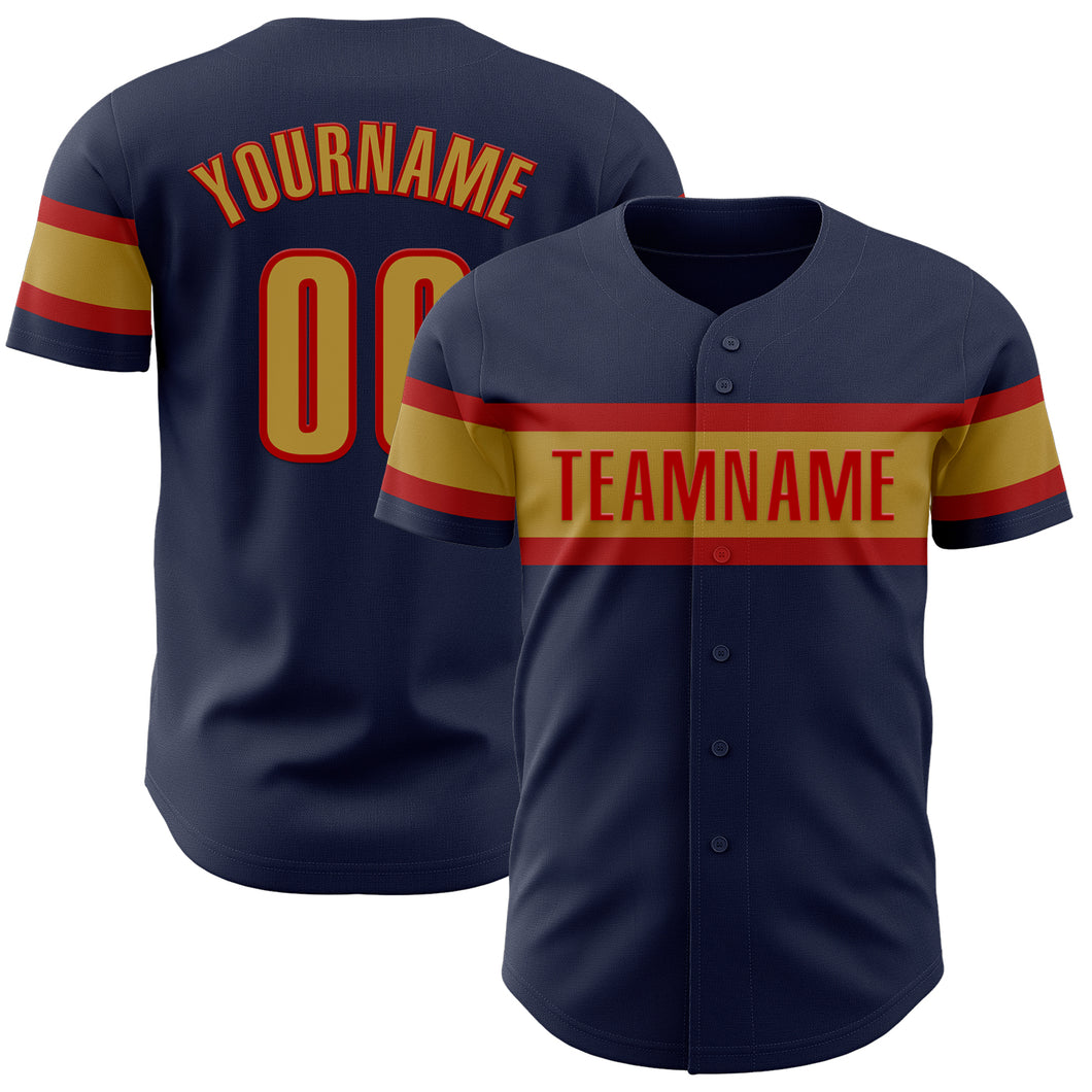 Custom Navy Old Gold-Red Authentic Baseball Jersey