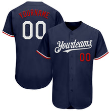 Load image into Gallery viewer, Custom Navy White-Red Authentic Baseball Jersey
