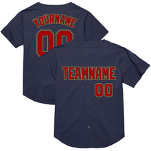 Load image into Gallery viewer, Custom Navy Red-Old Gold Mesh Authentic Throwback Baseball Jersey
